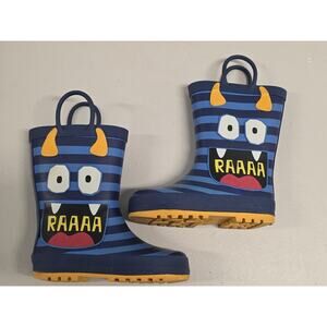 K KomForme Monster Rain Boots Toddler Size 8 Blue Striped RAAA Rubber